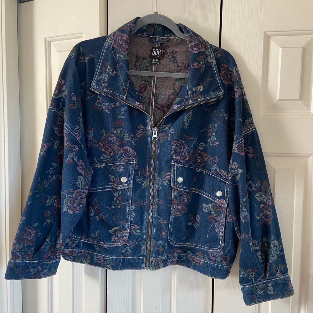 BDG Blue Floral Denim Jacket